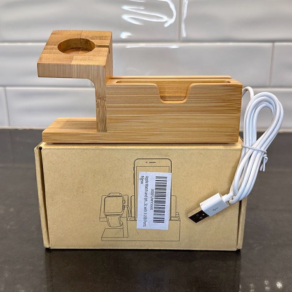 Bamboo Apple Charging Stand-NWOT